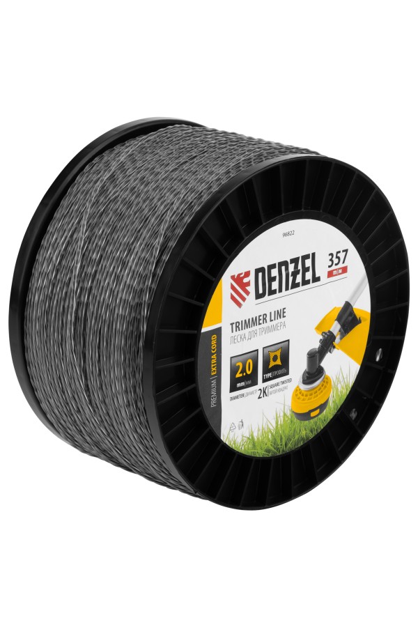 Леска для триммера двухкомпонентная витой квадрат, 2,0мм х 357м, на DIN катушке EXTRA CORD Denzel