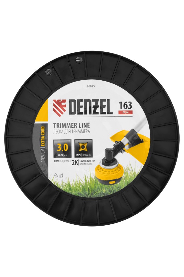 Леска для триммера двухкомпонентная витой квадрат, 3,0мм х 163м, на DIN катушке EXTRA CORD Denzel