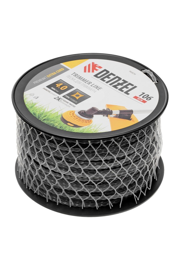 Леска для триммера двухкомпонентная витой квадрат, 4,0мм х 106м, на DIN катушке EXTRA CORD Denzel