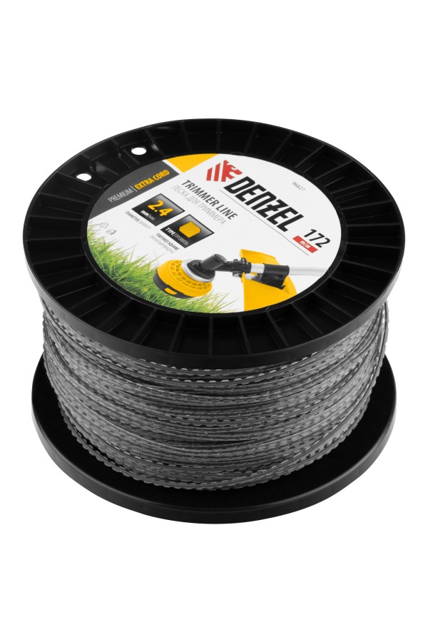 Леска для триммера двухкомпонентная зубчатый квадрат, 2,4мм х 172м, на DIN кат. EXTRA CORD Denzel