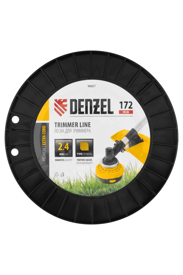 Леска для триммера двухкомпонентная зубчатый квадрат, 2,4мм х 172м, на DIN кат. EXTRA CORD Denzel