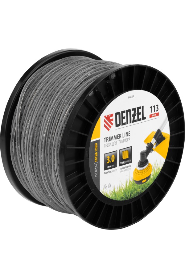 Леска для триммера двухкомпонентная зубчатый квадрат, 3,0мм х 113м, на DIN кат. EXTRA CORD Denzel