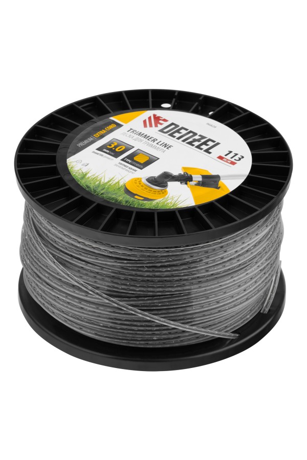 Леска для триммера двухкомпонентная зубчатый квадрат, 3,0мм х 113м, на DIN кат. EXTRA CORD Denzel