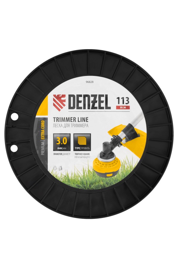 Леска для триммера двухкомпонентная зубчатый квадрат, 3,0мм х 113м, на DIN кат. EXTRA CORD Denzel
