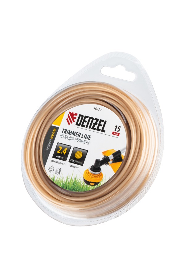 Леска для триммера армированная алюминием круглая, 2,4мм х 15м, блистер ALUFLEX Denzel