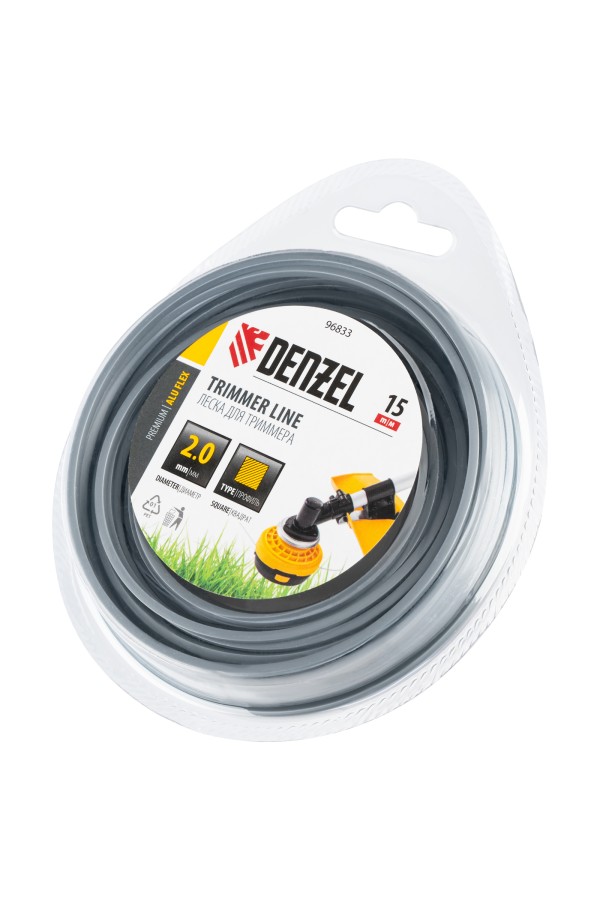 Леска для триммера армированная алюминием квадратная, 2,0мм х 15м, блистер ALUFLEX Denzel