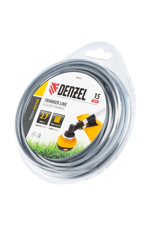 Леска для триммера армированная алюминием квадратная, 2,7мм х 15м, блистер ALUFLEX Denzel
