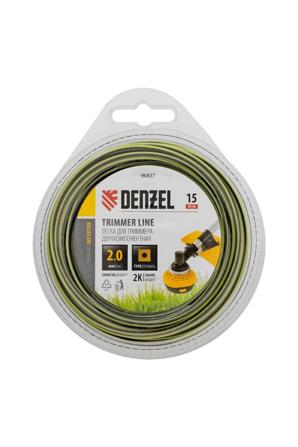 Леска для триммера двухкомпонентная квадратная, 2,0мм х 15м, блистер SkyCutter Denzel
