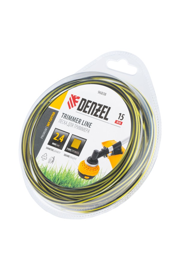 Леска для триммера двухкомпонентная квадратная, 2,4мм х 15м, блистер SkyCutter Denzel
