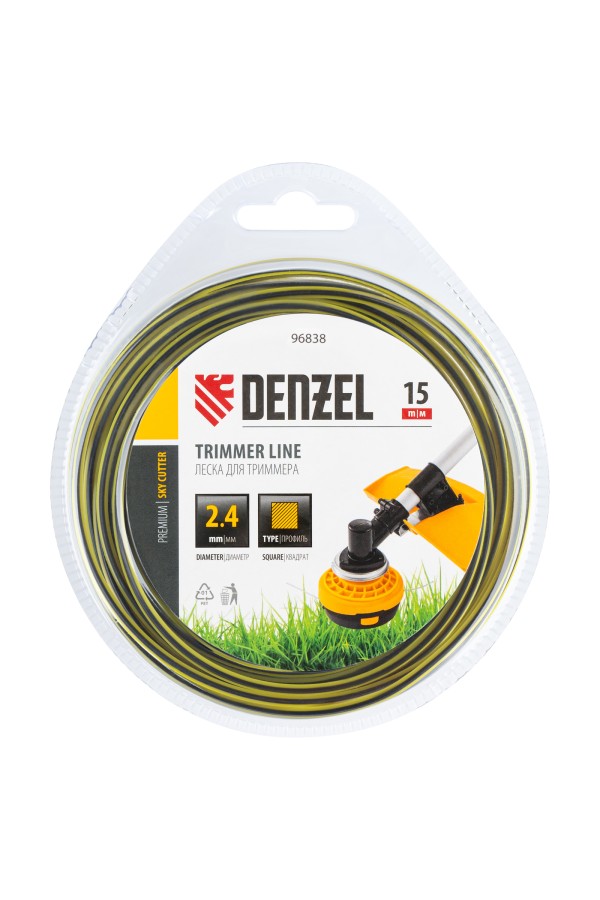 Леска для триммера двухкомпонентная квадратная, 2,4мм х 15м, блистер SkyCutter Denzel