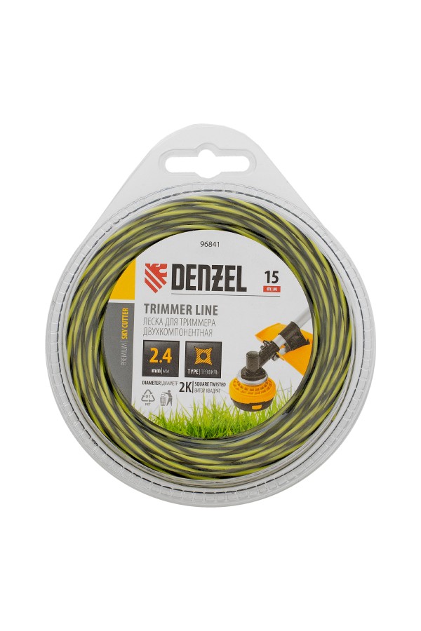 Леска для триммера двухкомпонентная витая квадратная, 2,4мм х 15м, блистер SkyCutter Denzel