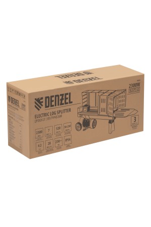 Дровокол электрический ELS7T-52, 2300 Вт, сила раскола 7т, макс. размеры полена D250 x 520 мм Denzel