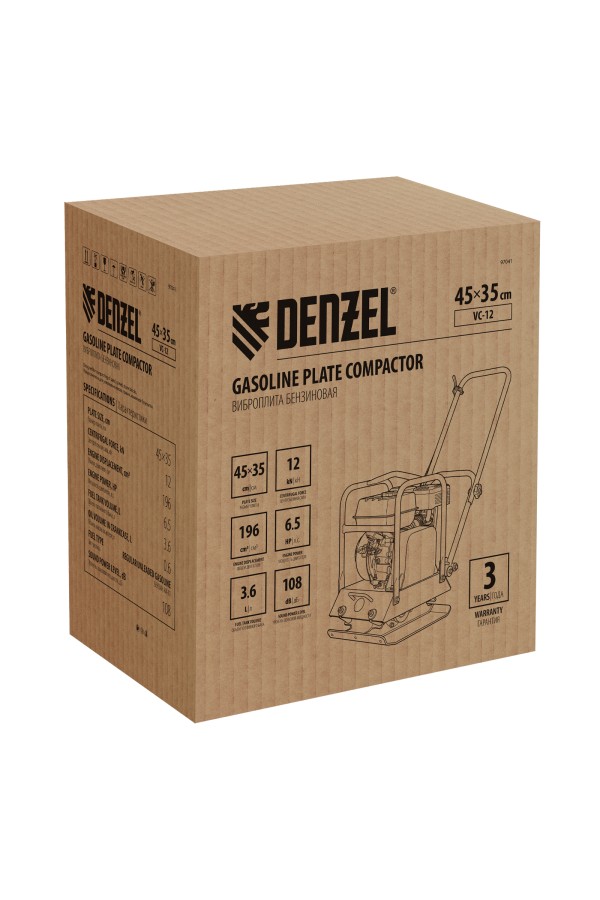 Виброплита бензиновая VC-12, 12 кН, 45*35 см, 196 см3 Denzel