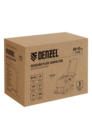 Виброплита бензиновая VC-30W, 30 кН, 60*45 см, 196 см3, бак для воды Denzel