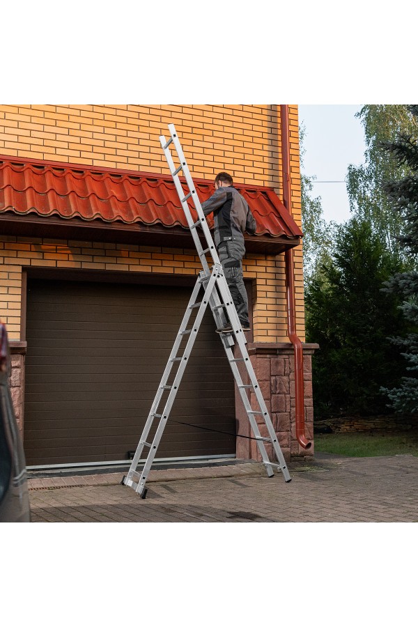 Лестница, 3 х 8 ступеней, алюминиевая, трехсекционная, Сибртех