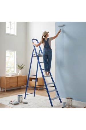 Стремянка, 7 ступеней, стальной профиль, алюминиевые ступени Россия Сибртех