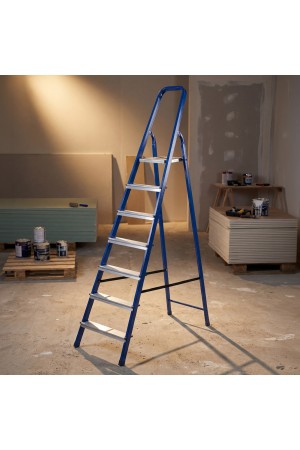 Стремянка, 7 ступеней, стальной профиль, алюминиевые ступени Россия Сибртех