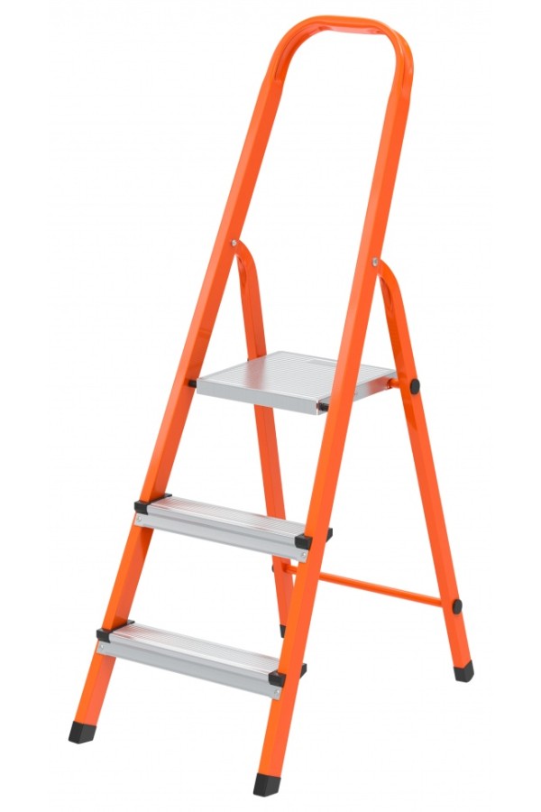 Стремянка, 3 ступени, стальной профиль, ступени сталь, оранжевая, Сибртех