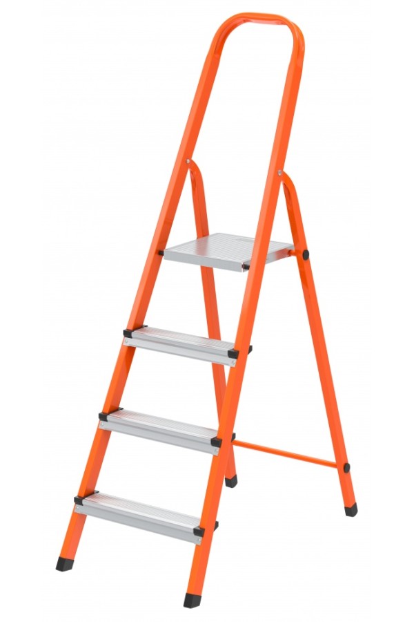 Стремянка, 4 ступени, стальной профиль, ступени сталь, оранжевая, Сибртех