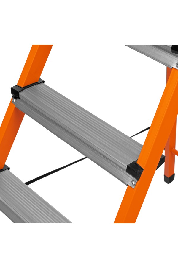 Стремянка, 5 ступеней, стальной профиль, ступени сталь, оранжевая, Сибртех