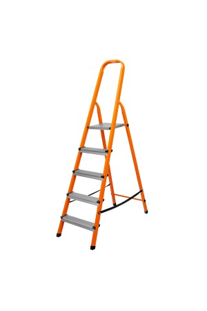 Стремянка, 5 ступеней, стальной профиль, ступени сталь, оранжевая, Россия, Сибртех