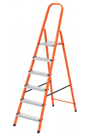 Стремянка, 6 ступеней, стальной профиль, ступени сталь, оранжевая, Россия, Сибртех