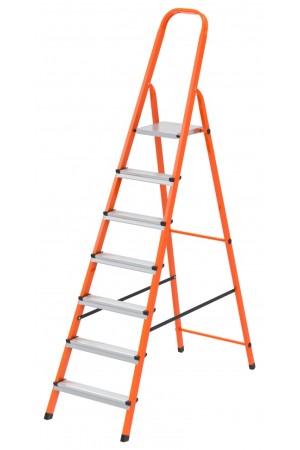 Стремянка, 7 ступеней, стальной профиль, ступени сталь, оранжевая, Россия, Сибртех