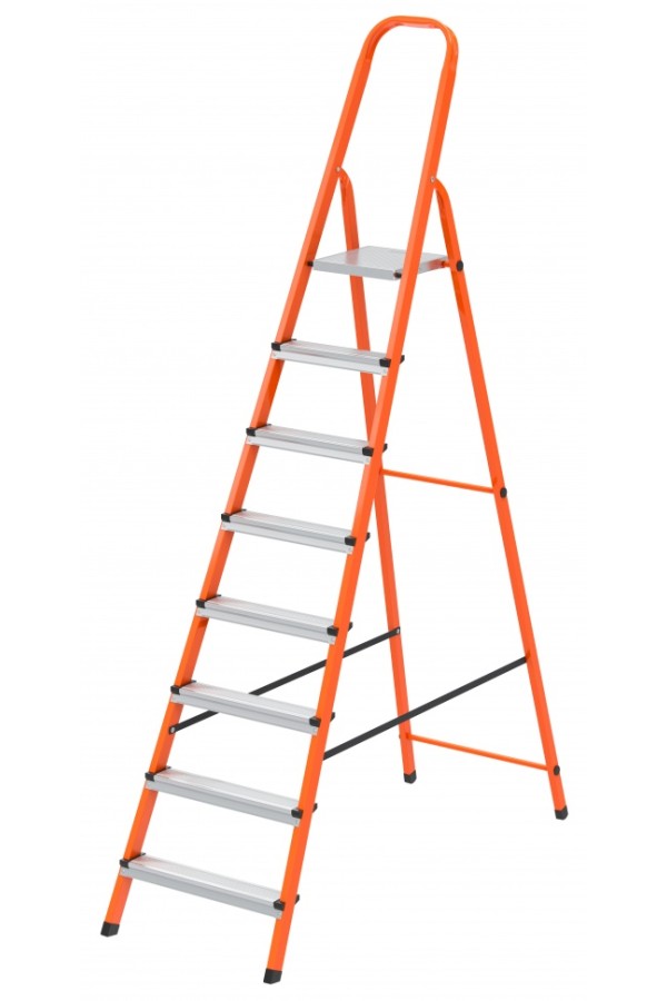 Стремянка, 8 ступеней, стальной профиль, ступени сталь, оранжевая, Сибртех