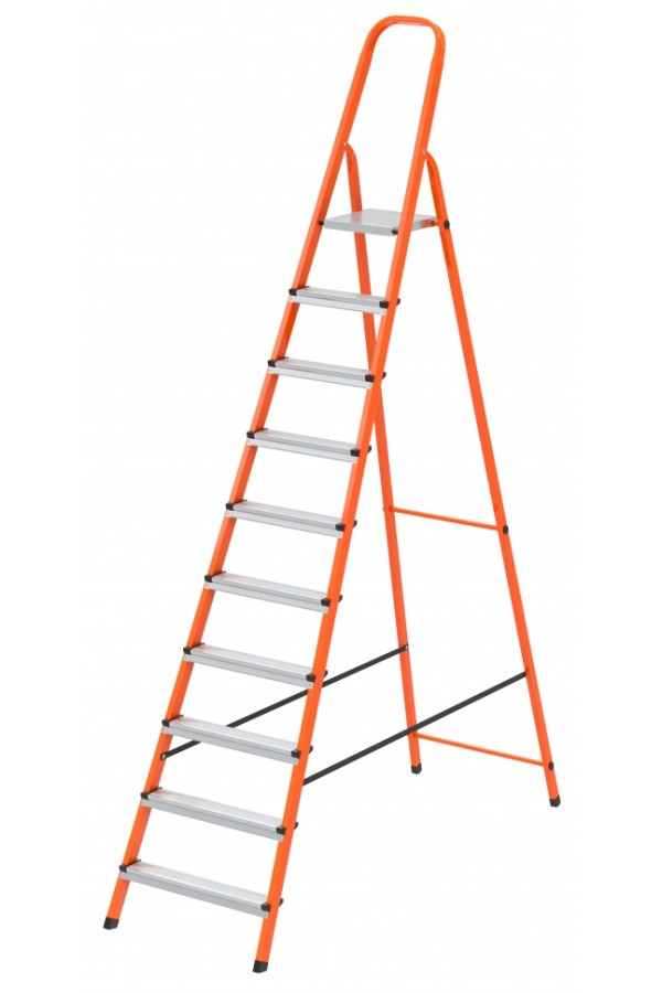 Стремянка, 10 ступеней, стальной профиль, ступени сталь, оранжевая, Сибртех