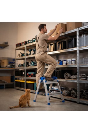 Стремянка двухсторонняя 2 ступени, сталь профиль, стальные ступени, Россия Сибртех