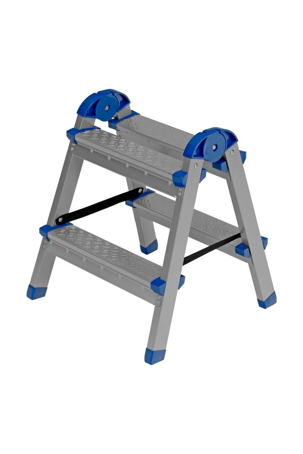 Стремянка двухсторонняя 2 ступени, сталь профиль, стальные ступени, Сибртех