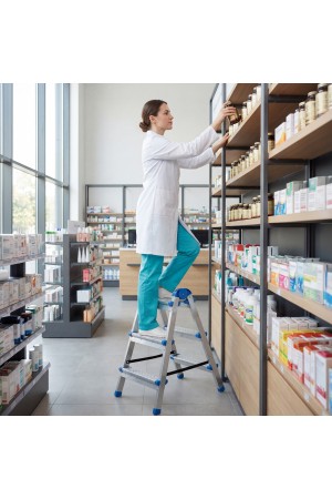 Стремянка двухсторонняя 3 ступени, сталь профиль, стальные ступени, Россия Сибртех