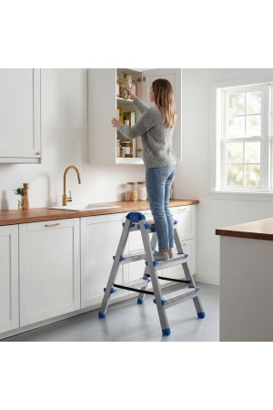 Стремянка двухсторонняя 3 ступени, сталь профиль, стальные ступени, Россия Сибртех