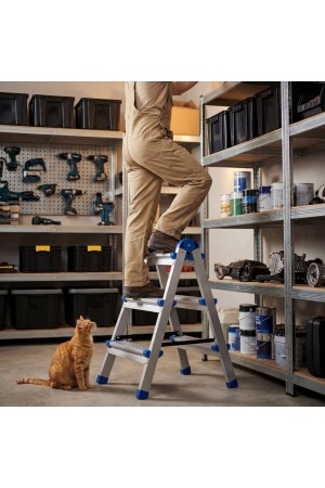 Стремянка двухсторонняя 3 ступени, сталь профиль, стальные ступени, Россия Сибртех