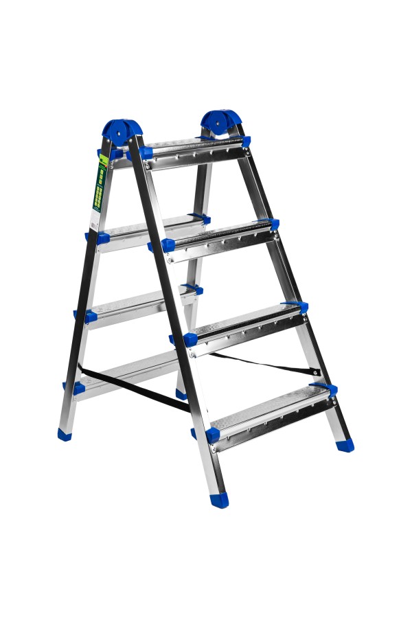 Стремянка двухсторонняя 4 ступени, сталь профиль, стальные ступени, Сибртех