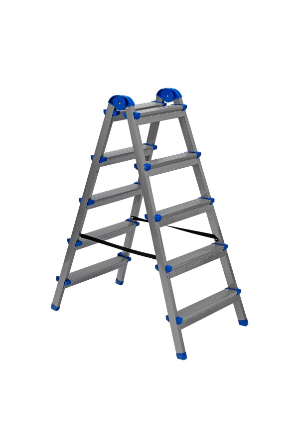 Стремянка двухсторонняя 5 ступеней, сталь профиль, стальные ступени, Сибртех