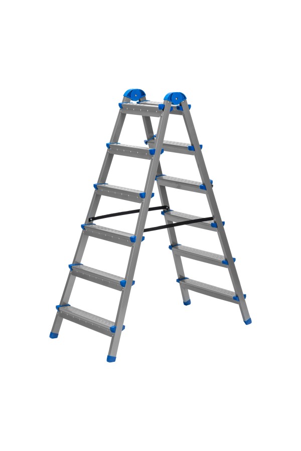 Стремянка двухсторонняя 6 ступеней, сталь профиль, стальные ступени, Сибртех