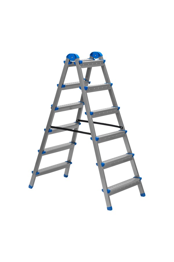 Стремянка двухсторонняя 6 ступеней, сталь профиль, стальные ступени, Сибртех