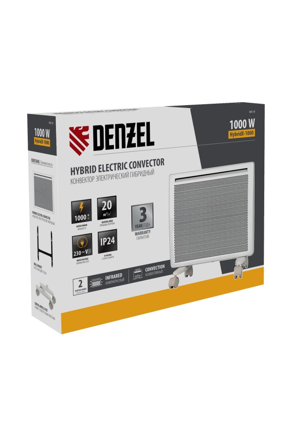 Конвектор гибридный электрический HybridX-1000, ИК нагреватель, цифровой термостат Denzel