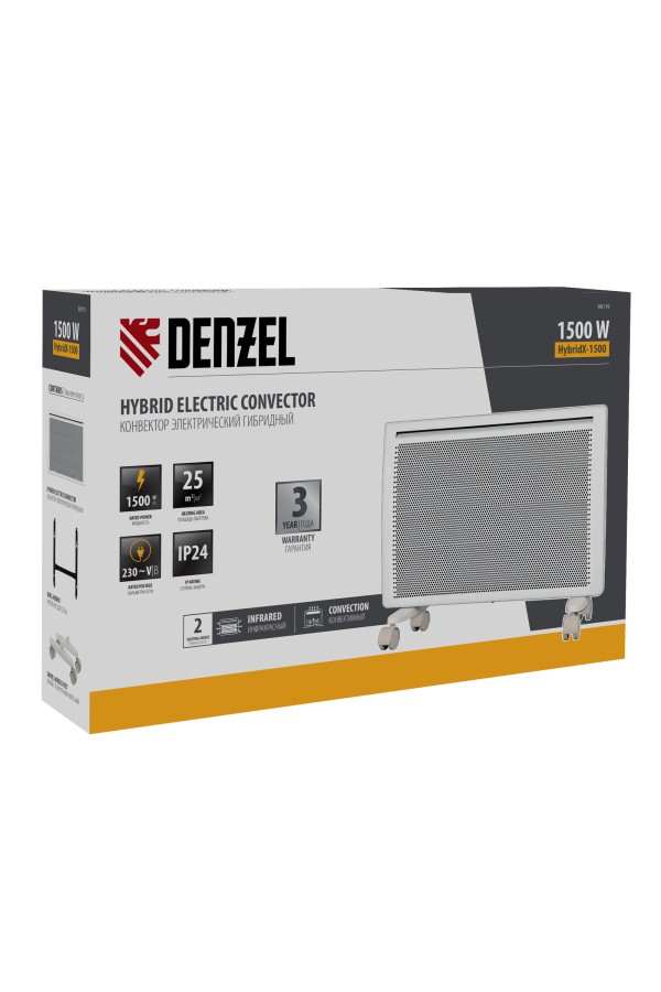 Конвектор гибридный электрический HybridX-1500, ИК нагреватель, цифровой термостат Denzel