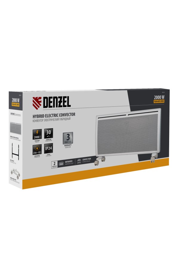 Конвектор гибридный электрический HybridX-2000, ИК нагреватель, цифровой термостат Denzel