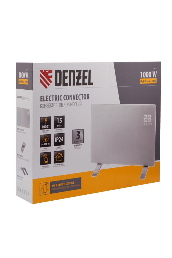 Конвектор электрический OptiPrime-1000, Wi-Fi, тачскрин, цифровой термостат, 1000 Вт Denzel