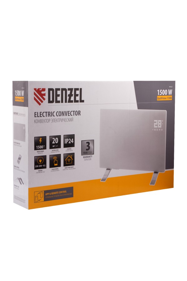 Конвектор электрический OptiPrime-1500, Wi-Fi, тачскрин, цифровой термостат, 1500 Вт Denzel
