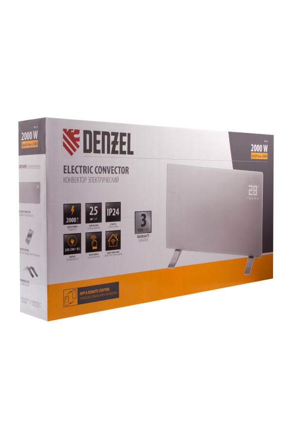 Конвектор электрический OptiPrime-2000, Wi-Fi, тачскрин, цифровой термостат, 2000 Вт Denzel
