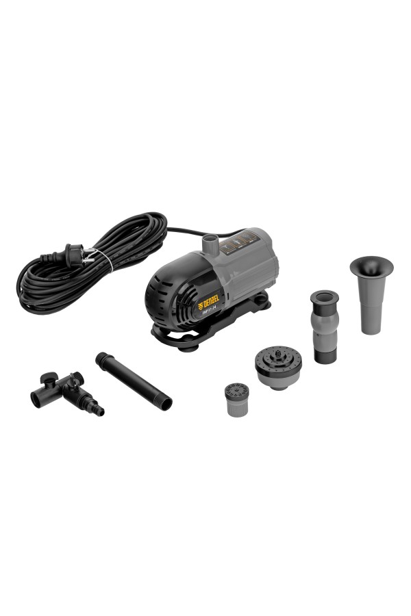 Насос фонтанный FNP31-24, 31 Вт, подъем 2,4 м, 1500 л/ч, колокольчик/2 каскада/гейзер Denzel