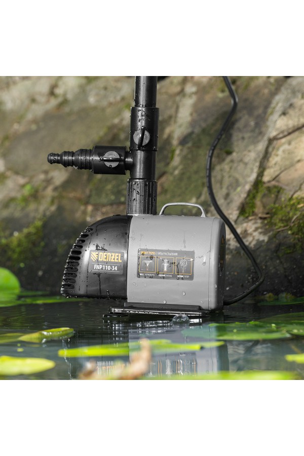 Насос фонтанный FNP110-34, 112 Вт, подъем 3,4 м, 3400 л/ч, колокольчик/каскад/гейзер Denzel