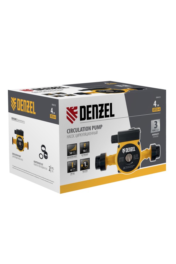 Циркуляционный насос CP25-4, напор 4 м, 50 л/мин, 1 м кабель, монт. длина 180 мм Denzel