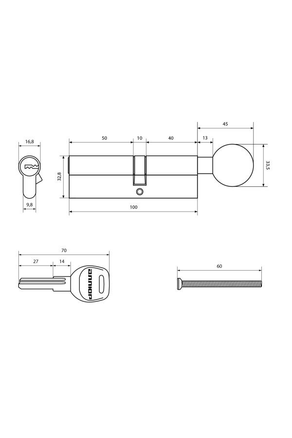 АЛЛЮР HD FG 100-5К CP (55x45G) хром перф.кл Цилиндровый механизм (50,10)