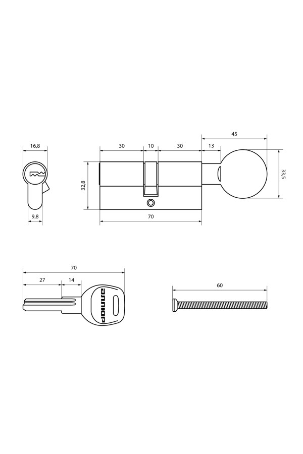 АЛЛЮР HD FG 70-5К BP (35x35G) латунь перф.кл/верт БЛИСТЕР Цилиндровый механизм (60,50,10)