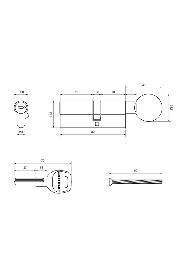 АЛЛЮР HD FG 80-5К CP (45х35G) хром перф.кл/верт БЛИСТЕР Цилиндровый механизм (60,50,10)
